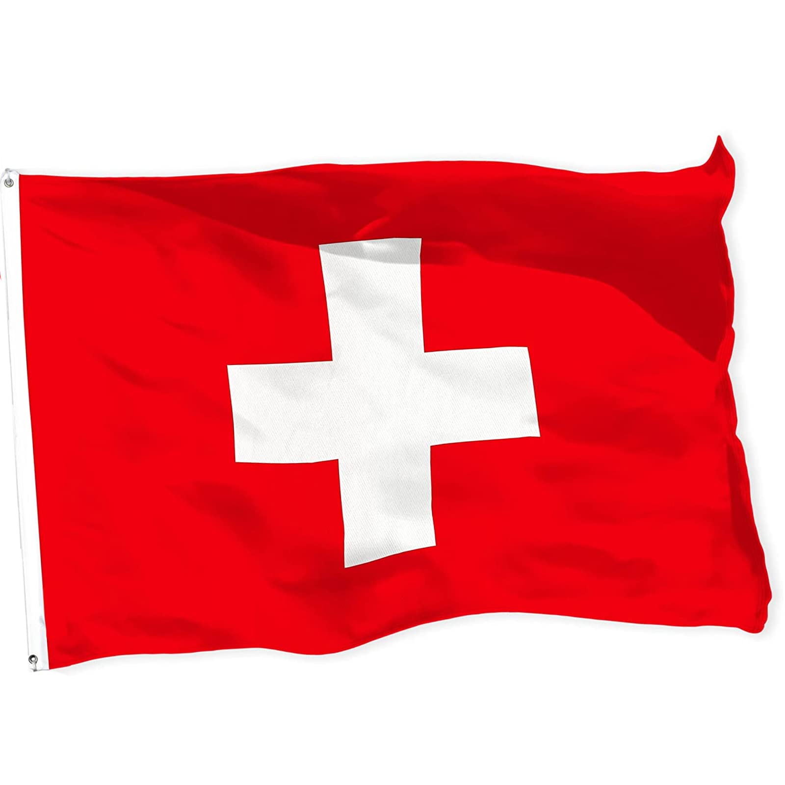 Cosymate Swiss Flag Switzerland Flag Schweizer Flagge Drapeau Suisse 3x5ft with Brass Grommets, Vivid Color, UV Fade Resistant, Canvas Header, Double Stitched, 90x150cm