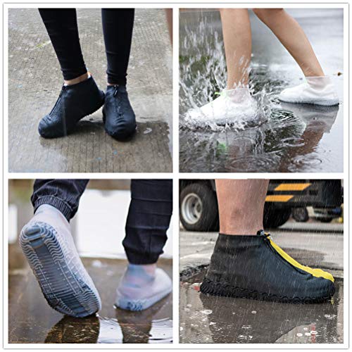 DREAMUS Reusable Silicone Waterproof Shoe Covers, Silicone Shoe Covers with Zipper No-Slip Silicone Rubber Shoe Cover for Kids,Men and Women (Black, L)