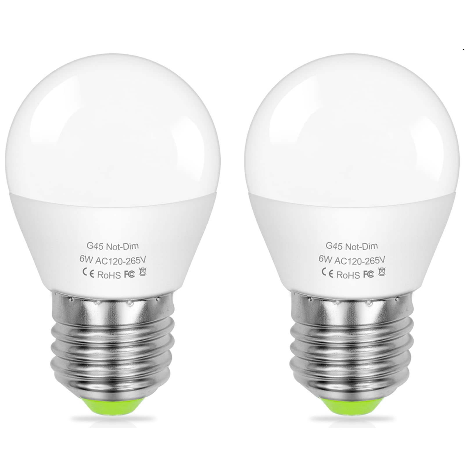ZHENMING G45 LED Bulb Screw Daylight White 5000K 6W 60W E27 Golf Ball Edison Halogen Lamp Equivalent, 120V-265V No-Dimmable Energy Saving Light Bulbs, Pack of 2