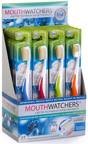 Mouthwatchers Antimicrobial Floss Bristle Silver Toothbrush, Adult, 20 Pack