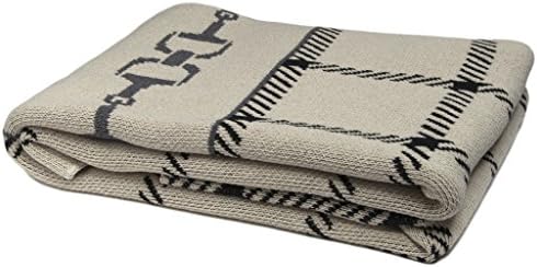Plaid Blanket - Eco Throw Blanket Made From Soft Cotton And Polyester – Pattern Horse Bit Plaid Throw Blanket For Long Lasting Use – Flax/ Black/ Smoke By in2green