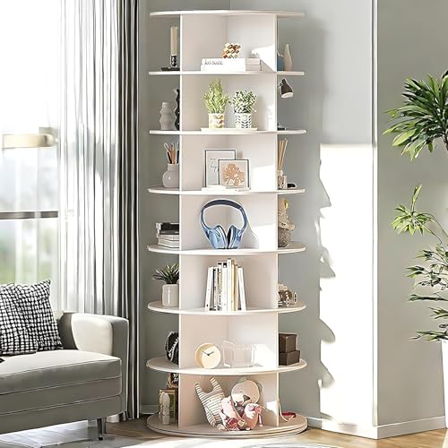 7 Tier Rotating Shoe Rack Tower, Vertical Spinning Shoes Display Rack, Shoe Storage Round Carousel, Revolving 360° Shoe Closet organizer, White 58 * 58 * 160Cm