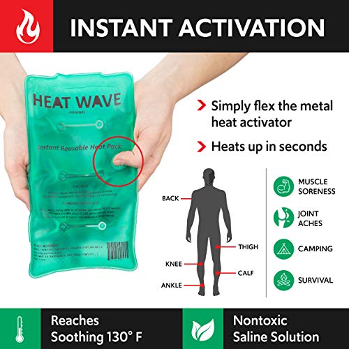 HEAT WAVE Instant Reusable Heat Packs Medium (5x9”), Reusable Heat