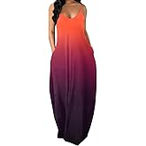 OFEEFAN Women's Maxi Dresses Summer Spaghetti Strap Dress with Pockets