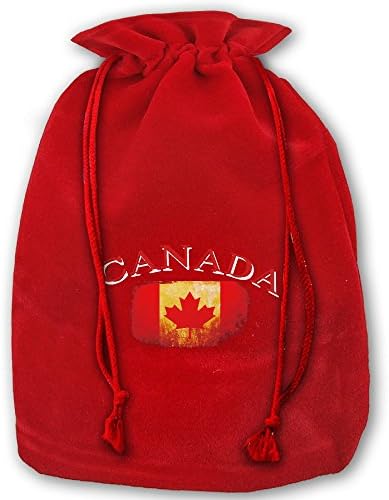 Personalized Drawstring Santa Sack Red Canada Flag Distressed- Christmas Gift Bag Party Favor Bags For X-mas Size 13.8" X 17.7"