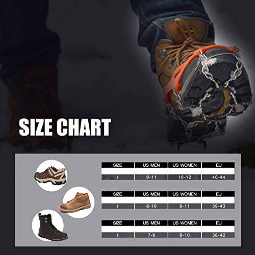 Freshday 1 Pair Non-Slip Ice Gripper Climbing Crampons Traction Cleats 19 Teeth Stainless Steel Spikes Durable Silicone Ice Creepers Shoes Cover for Walking, Jogging, Hiking on Snow and Ice