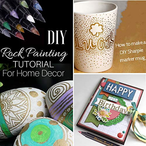 Metallic Marker Pens, Metallic Paint Art Markers Pen Set, for Black Paper, Rock Painting, Calligraphy, Lettering, Scrapbooking, Card Making, Halloween Pumpkin Gift, Set of 10 Colors(Brush Tip)