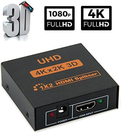 Splitters HDMI,2 Ports HDMI Powered Splitter 1 In 2 Out, 2K×4K Hdmi Splitter box Compliant with HDMI and HDCP Standards, Support Ultra 4K Full HD 1080P &amp; 3D Resolution with a HDMI Cable