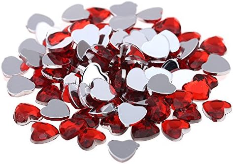 Nizi 12mm 200pcs RED COLOR Heart Shape Acrylic Rhinestones Flatback Flat Faceted Strass Gems 3D Nail Art Decorations
