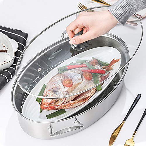 Eglaf 304 Stainless Steel Fish Steamer 8Qt MultiUse Oval Roasting