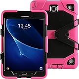Galaxy Tab A 9.7 Case KIQ TM Full-body Shock Proof Hybrid Heavy Duty Armor Protective Case for Samsung Galaxy Tab A 9.7 [SM-T550] with Kickstand and Screen Protector (Rugged Hot Pink)
