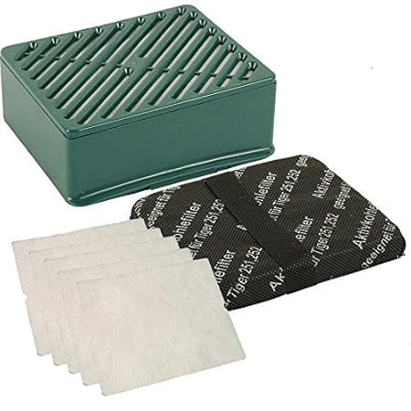 1 Aktivfiltersystem Hepa Filter H 12 grün + 5 Motorschutzfilter weiß passend für Vorwerk Tiger 251 und 252 Staubsauger