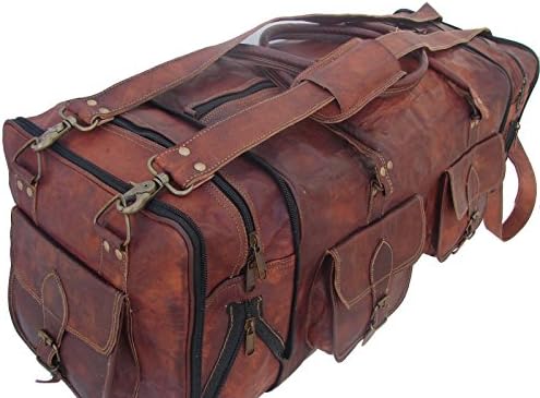Leather NativeLarge Leather Duffel Bag with Padded Laptop Compartment by Leather Native – Overnight Carry-on Bag with Handsome Patina – Waterproof – Travel and Gym Bag for Men and Women – 30 inches