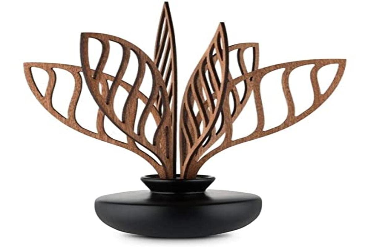 Alessi MW64 5S B Shhh, Leaf fragrance diffuser in porcelain. Leaves in mahogany wood.
