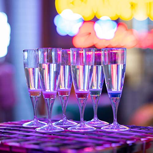 LED Champagne Wine, Liquid Activated Champagne Glasses, GLORIOUS-LITE LED Light Flute Up Glasses 5oz, Safe PS Material, Set of 6, Perfect for Wedding, Birthday Party, Bar