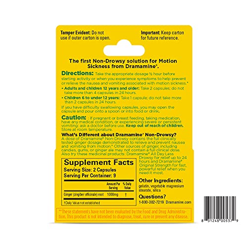 Dramamine Motion Sickness NonDrowsy, 18 Count, 4 Pack Pricepulse