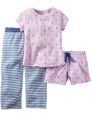 Little Girls' 3 Piece Jersey Pjs Set-Awesome (. Lavender)