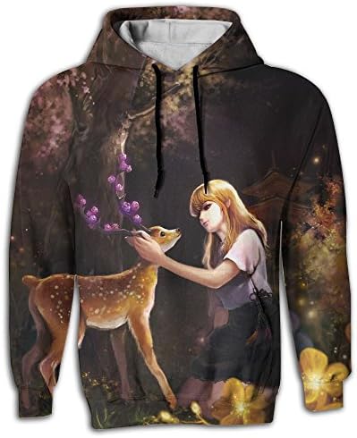 Deer Fantasy Forest Girl Animal Men's Full All Over Printed Hooded Sweatshirt For Men With Kangaroo Pocket X-Large