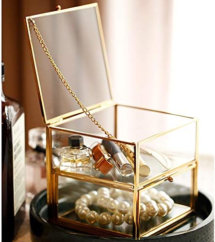 PUDDING CABIN Vintage Glass Jewelry Box Organizer 2 Drawer Jewelry Tray Bracelets Necklace Watch Rings Storage Display
