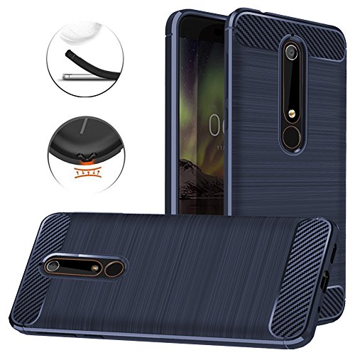 Nokia 6.1 Case, Nokia 6 2018 Case, Dretal Carbon Fiber Shock Resistant Brushed Texture Soft TPU Phone case Anti-fingerprint Flexible Full-body Protective Cover For Nokia 6.1 2018(Navy)