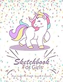 Sketchbook For Girls : Blank Journal For Doodles, Drawing & Sketching: Cute Unicorn Cover, Extra Large Pages, 8.5