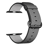 Biaoge Woven Nylon Band, 38mm Fine Woven Nylon Wrist Strap Replacement with Classic Buckle for Apple Watch iWatch Series 2 Series 1 (Black - 38mm)
