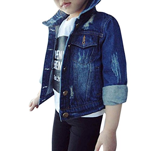 Kollmert Toddler Baby Girls Coat Hole Washed Denim Jeans Jackets Winter Warm Outwear (Dark Blue, 3T)
