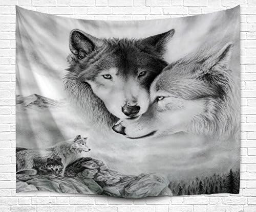 Wild Animal Tapestry Wall Hanging, Wolves Couple Travel from Snow Desert to Deep Forest Determined Firm Faith Nature Scene Home Dorm Bedroom Decorative Wall Tapestry