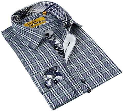Brio Milano Men's Navy and White Plaid Pattern Button-down Shirt Multi X-Large