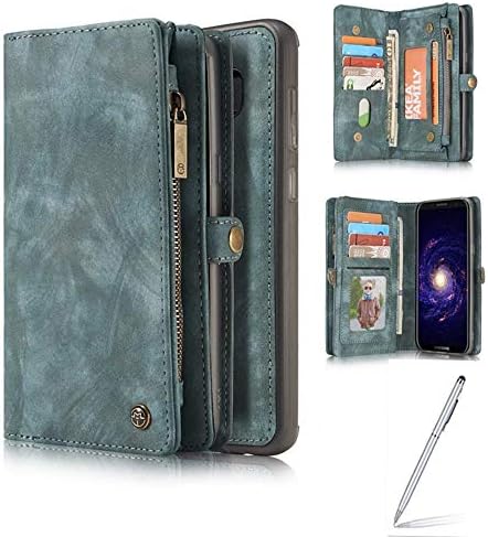 Yaheeda Galaxy Note 9 Wallet Case, Handmade Premium Cowhide Leather Wallet Case,Zipper Wallet Case with Stylus [Magnetic Closure] Detachable Magnetic Case & Card Slots for Samsung Galaxy Note 9