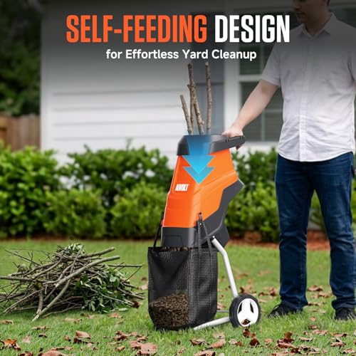 AIVOLT Electric Wood Chipper Shredder 15-Amp, 1.8" Cutting Capacity with 12 Gal Anti-Blowout Collection Bag, 2 Extra SK5 Blades, 18:1 Mulching Ratio for Yard Waste, Composting & Garden Cleanup