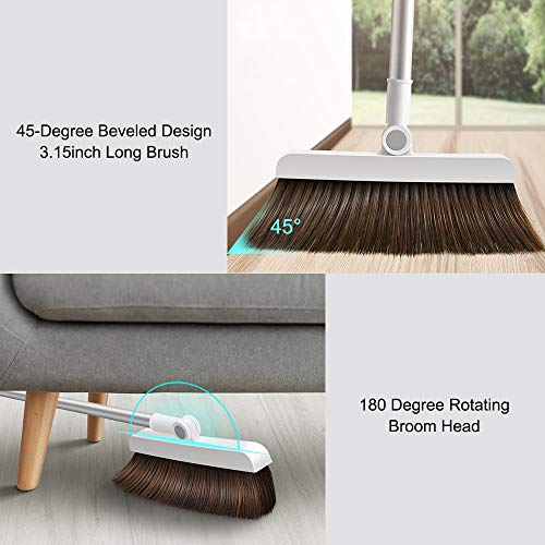 Lonffery Broom and Dustpan Set, Magnetic Suction Upright Stand Up Sweep Set for Home Kitchen Room Office Lobby Floor Use