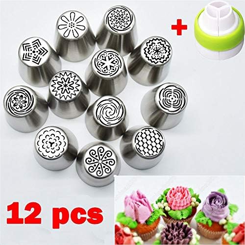 12 Pcs/Set Kitchen Sugarcraft Russian Icing Piping Nozzles Pastry Tips Fondant Cake Decor Stainless Steel