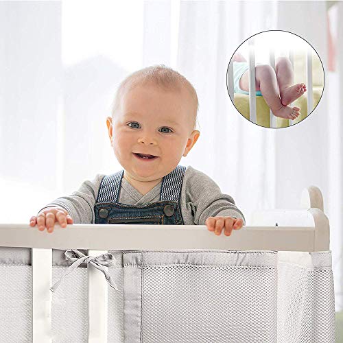 LongDear Baby Crib Bumper,Classic Mesh Crib Liner,Adjustable Length Fits Most Sizes Cribs,Machine Washable (White)