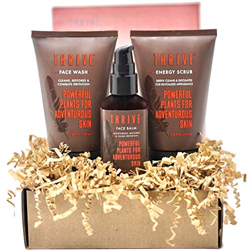Thrive Natural Deep Clean Skincare Kit for Men & Women (3 Piece) – Gift Set with Natural Face Scrub, Wash & Moisturizing Face Lotion – Organic & Natural Ingredients – Made in USA, Vegan & Cruelty Free
