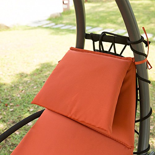 PatioPost Outdoor Hanging Chaise Lounger Chair Swing Hammock Arc Stand Air Porch Canopy, Orange Red