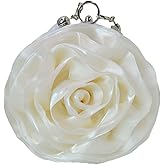 Buddy Women Rose Shaped Clutch Soft Satin Wristlet Handbag Wedding Party Purse