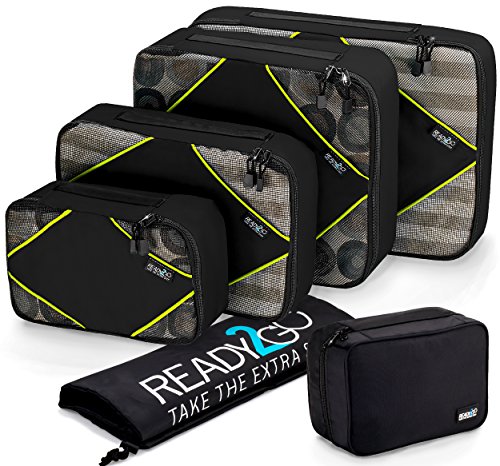 Ready2Go - 4 Set Packing Cubes Travel Organizers with Laundry &
Toiletry Bag - Luggage Suitcase Compression