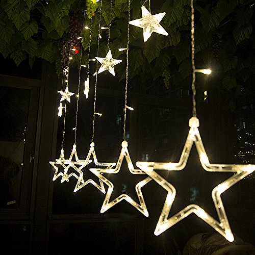 String Lights Curtain,12 Stars 138 Leds String Curtain Lights,3M Hanging Lighting Outdoor Waterproof Linkable Copper Window Lights Decoration For Wedding,Christmas,Holiday,Party,Home(Warm White)