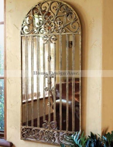 Extra Large Antiqued Gold Window Arch Mirror Wall Floor Iron