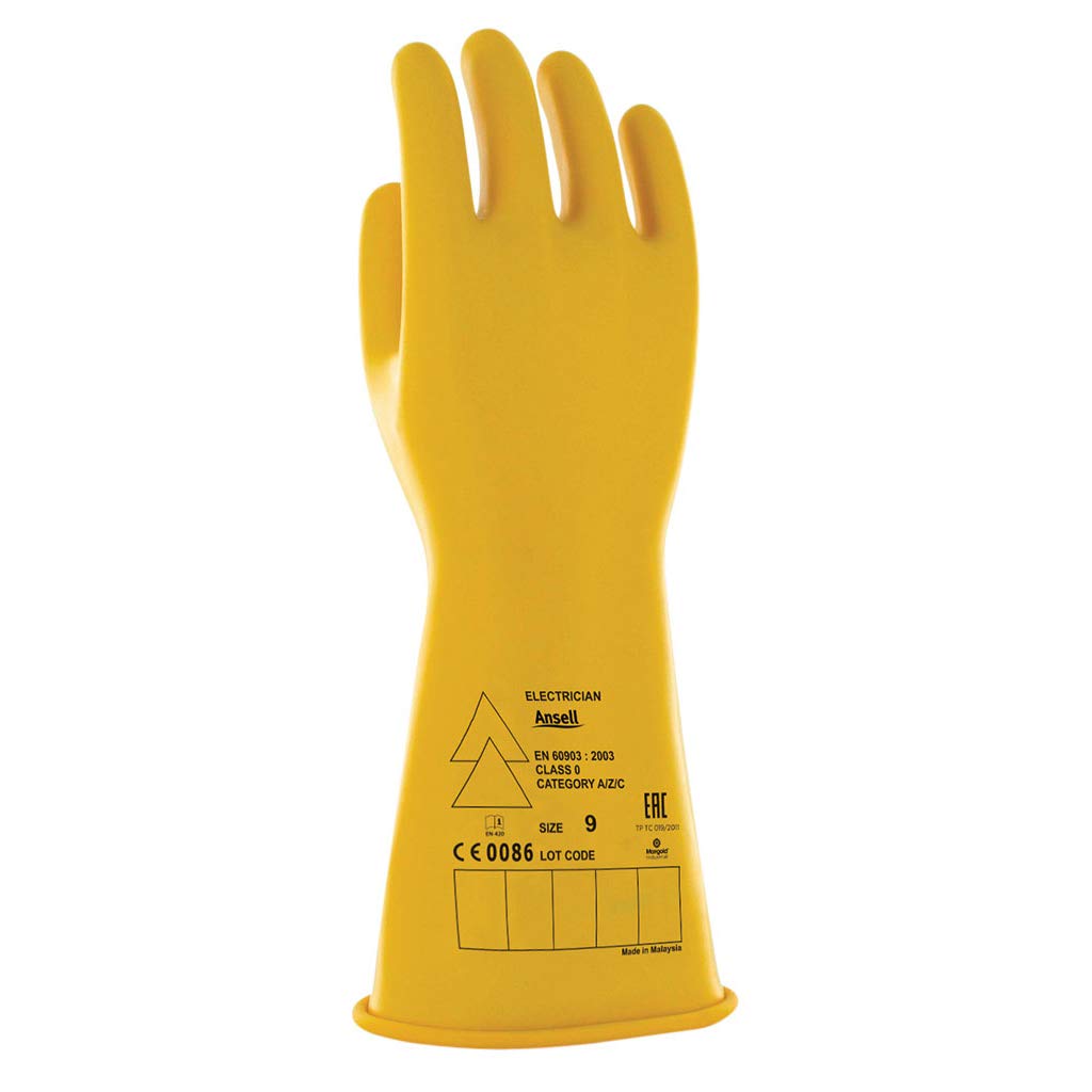 Ansell LOW VOLTAGE ELECTRICAL INSULATING GLOVES (CLASS 0) L Yellow