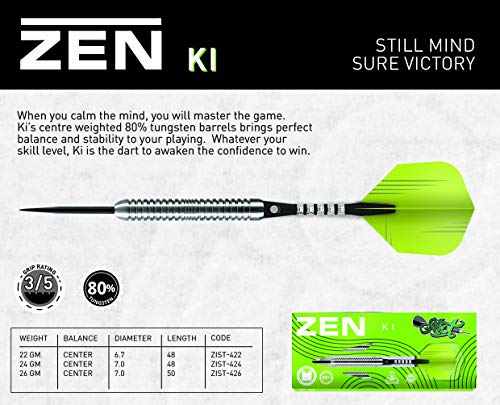 Shot! Darts Zen Ki-Steel Tip Dart Set-Center Weighted-80% Tungsten Barrels (24)