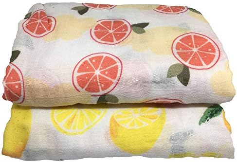 Oranges & Lemons Ultrasoft Bamboo/Cotton Muslin Blanket Set. 120cm x 120cm Ideal as a Blanket, Nursing Cover, Swaddle, Security Blanket and More!