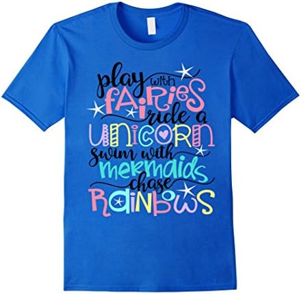 Mens Play With Fairies Ride Unicorn Swim Mermaids Rainbows Shirt 3XL Royal Blue