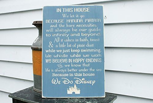 16x24 In This House We Do Disney Rules with Castle Distressed Wooden Sign with Carved Lettering