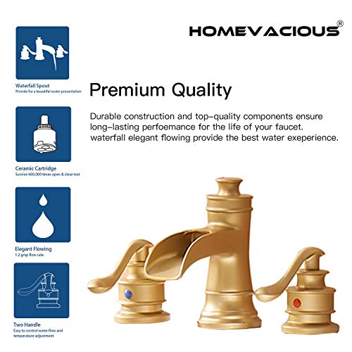Homevacious Widespread Bathroom Faucet Waterfall Sink Brushed Gold