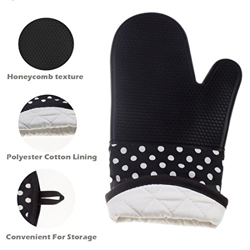 vilapur Silicone Oven Mitts - Heat Resistant to 572 °F Kitchen Oven Gloves for Cooking, Baking, Barbebue Potholder, Cooking Gloves 1 Pair, Black - Thumbnail 2
