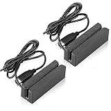 2xhome - Set of 2 - POSMATE - USB Mini Credit Card 3 Track Hi Lo Co Magnetic Reader Swiper POS System Cashier Registry