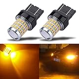 iBrightstar Newest 9-30V Super Bright Low Power 7440 7443 T20 LED Bulbs with Projector replacement for Turn Signal Lights,Amber Yellow