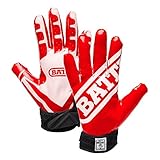 Battle Ultra-Stick Football Gloves – Ultra-Tack Sticky Palm Receivers Gloves – Pro-Style Receiver Gloves, Adult, Adult Small, Red/White
